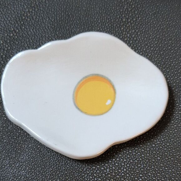Egg-Inspired Ceramic Dish Spoon Rest Signed Palmer - Picture 1 of 9
